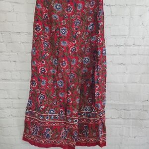 Coldwater Creek Red Floral Maxi Wrap Skirt Sz Petite Small Boho Folk